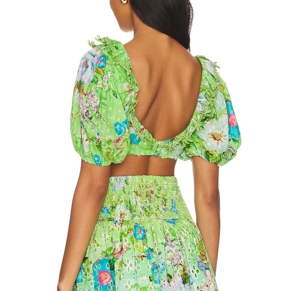 NEW $232 HEMANT AND NANDITA Laya Eyelet Lace Puff sleeve Crop Top SIZE XS - Picture 3 of 5